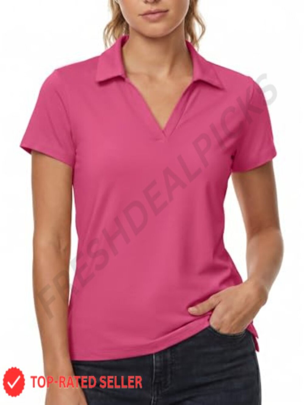Womens Golf Polo Shirt V Neck UPF50 Quick Dry Business Casual Top
